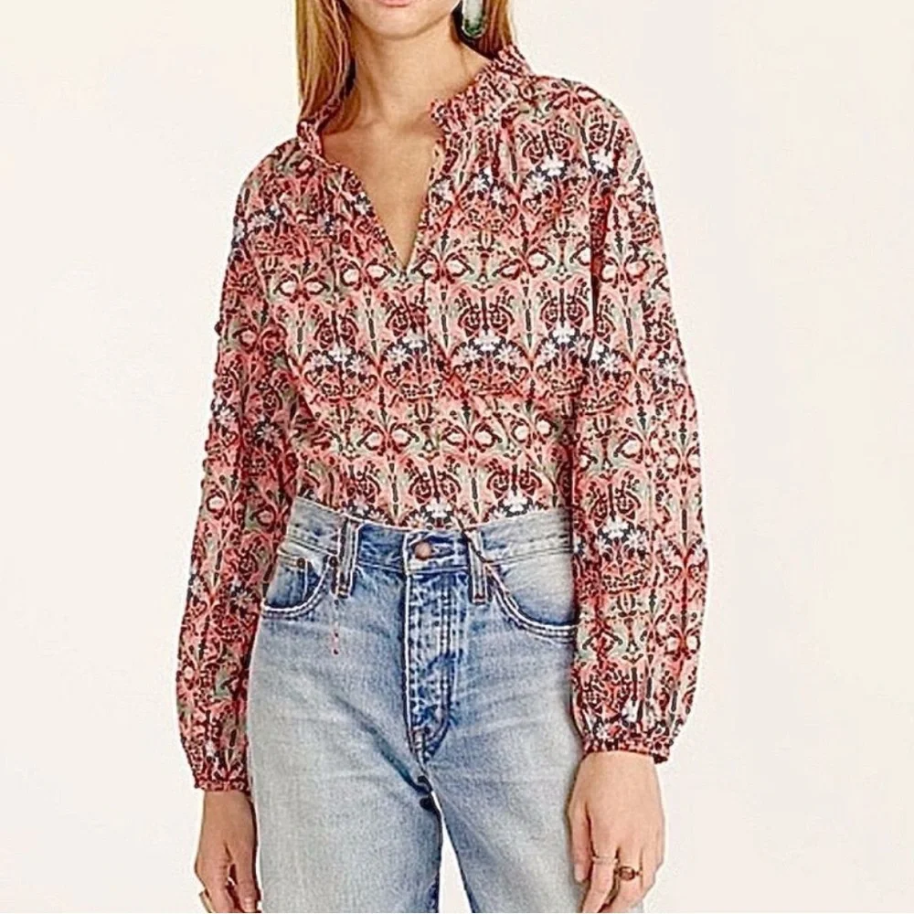 J. Crew Scalloped tie-neck top in Liberty® May Nouveau print S